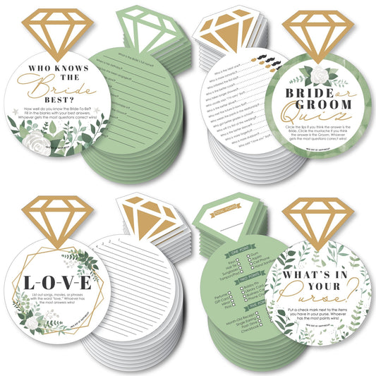 Boho Botanical Bride - 4 Greenery Bridal Shower Games - 10 Cards Each - Who Knows The Bride Best, Bride or Groom Quiz, What's in Your Purse and Love - Gamerific Bundle