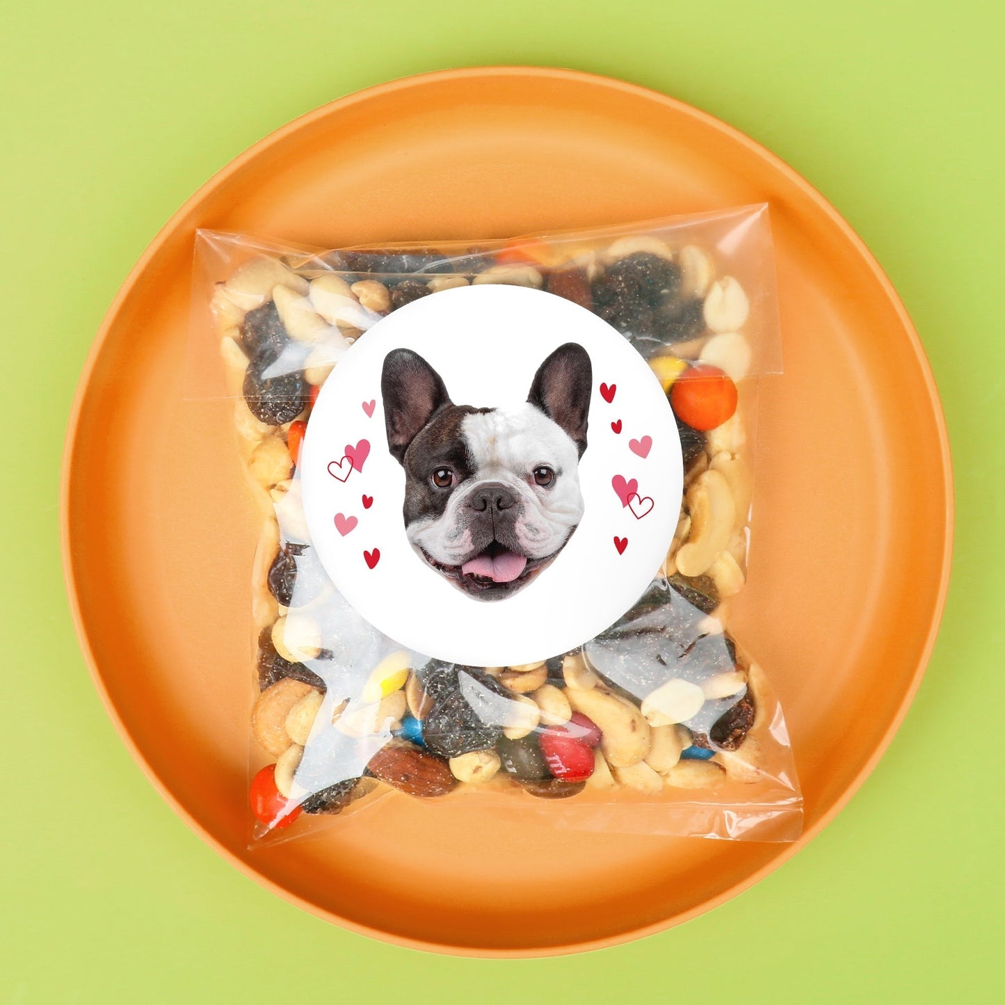 Custom Face Stickers & Clear Cookie Bags - Pink & Red Hearts