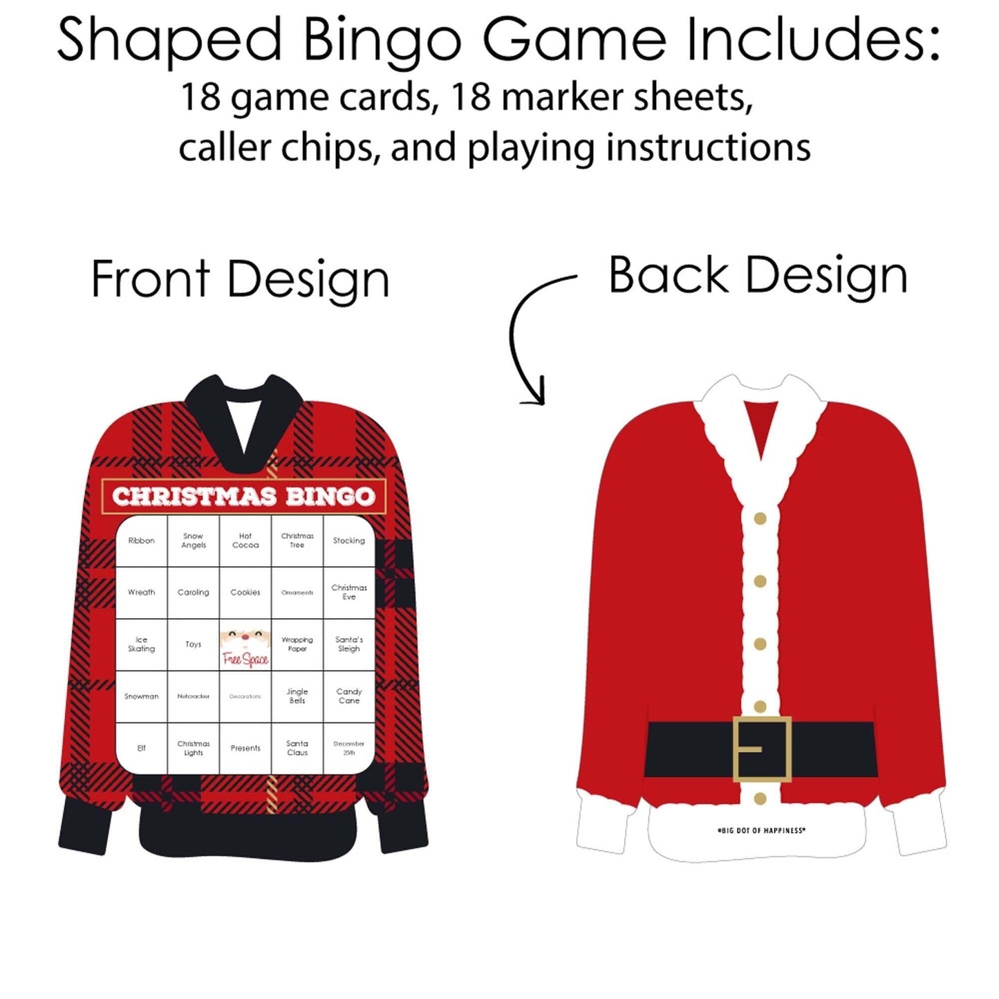 Jolly Santa Claus - Bingo Cards and Markers - Christmas Party Shaped Bingo Game - Set of 18