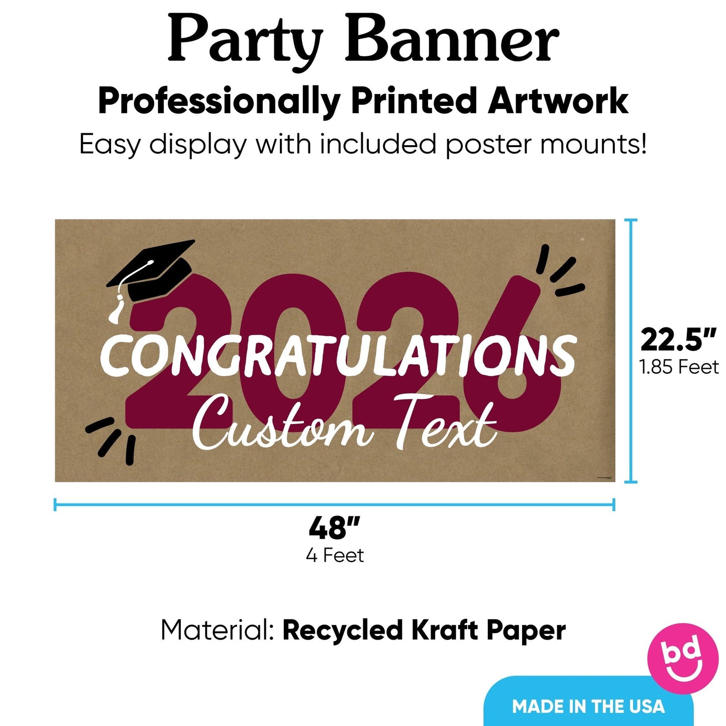 Custom Text Maroon 2026 Grad Kraft Banner