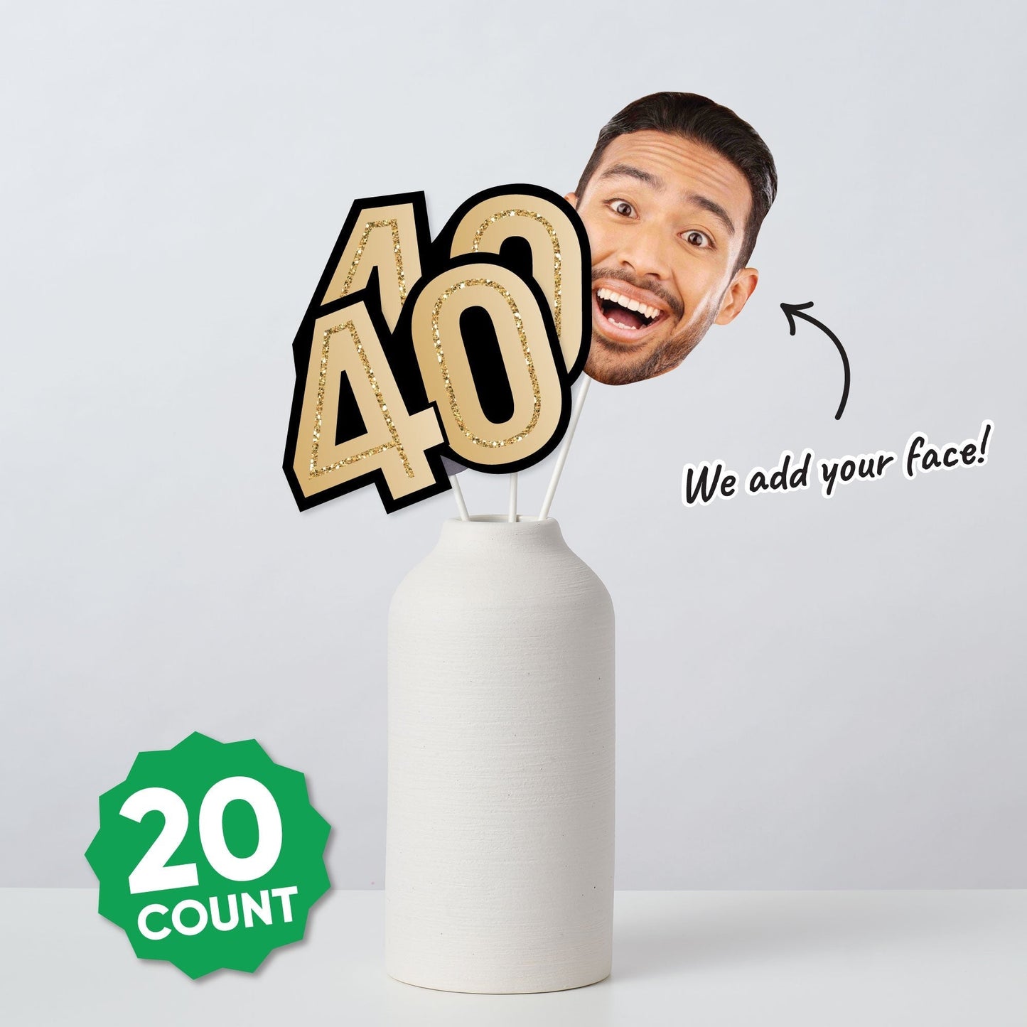 Custom Photo 40th Birthday Face Cutout Essentials - 20 Ct