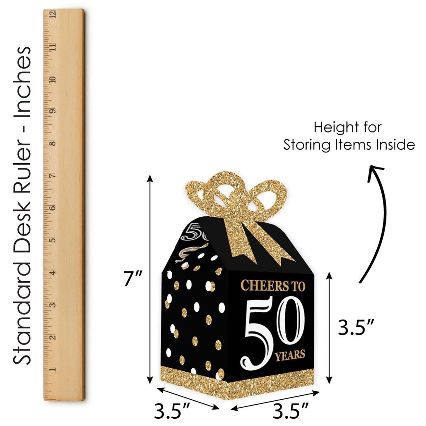 Adult 50th Birthday Square Favor Gift Boxes - Birthday Party Bow Boxes - Set of 12