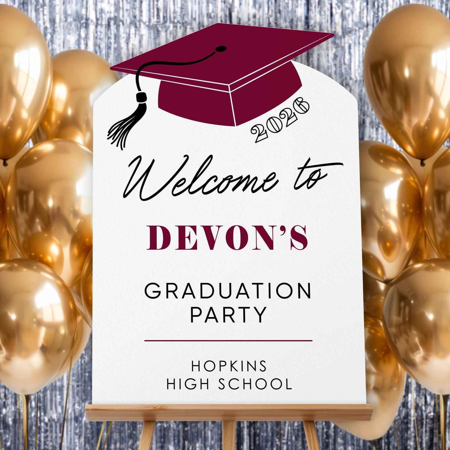 Custom Text Maroon Grad Welcome Sign