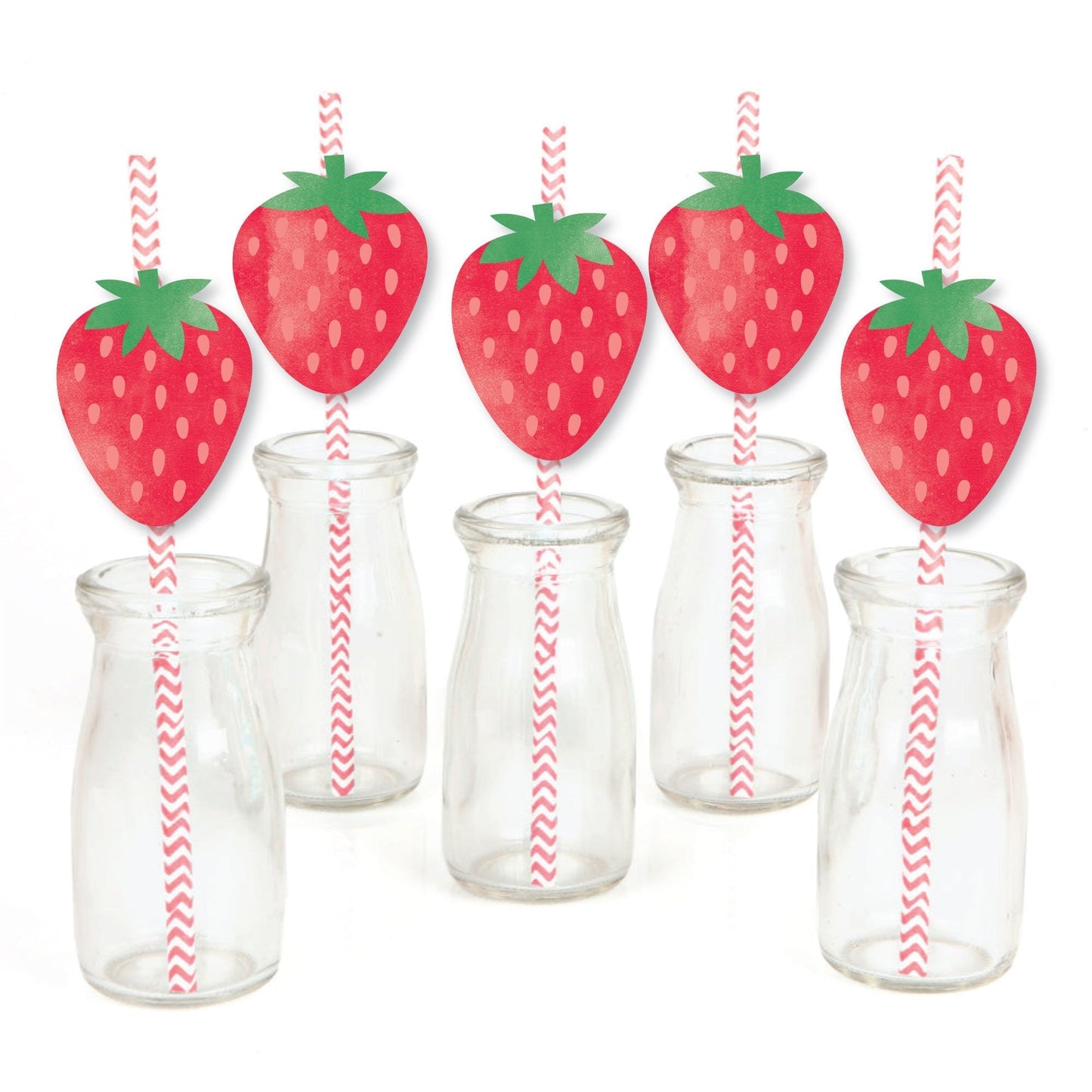 Berry Sweet Strawberry - Paper Straw Decor - Fruit Themed Birthday Party or Baby Shower Striped Decorative Straws - Set of 24