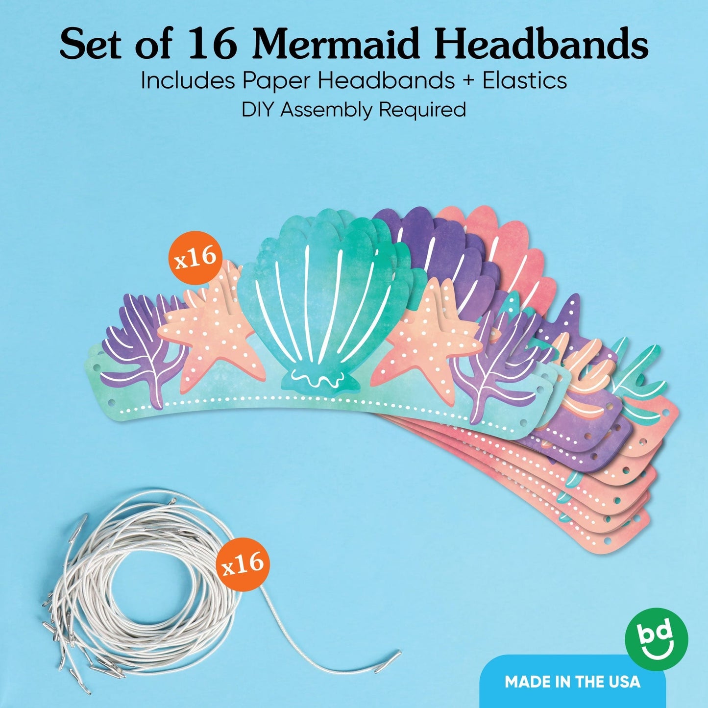 Mermaid Paper Crown Headbands - 16 Ct
