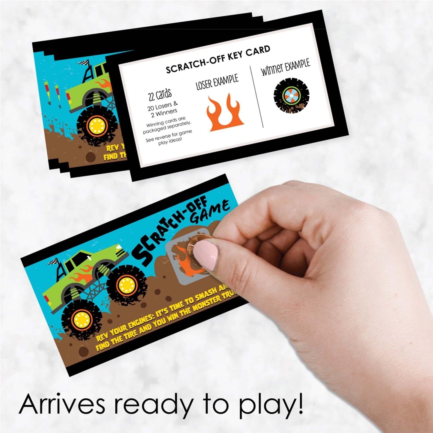 Smash and Crash - Monster Truck - Boy Birthday Party Game Scratch Off Cards - 22 Count