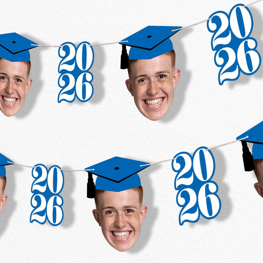 Custom Face Blue Graduation Garland Banner