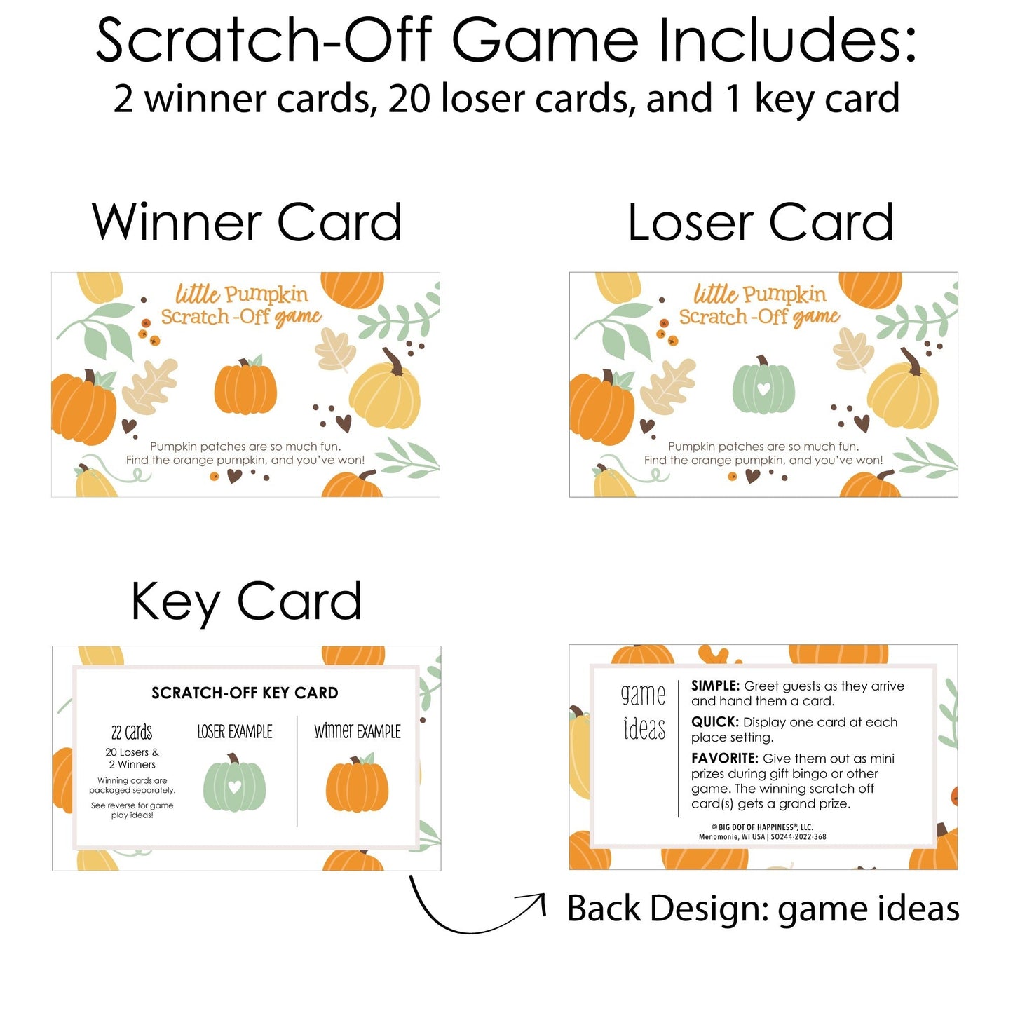 Little Pumpkin - Fall Birthday Party or Baby Shower Game Scratch Off Cards - 22 Count