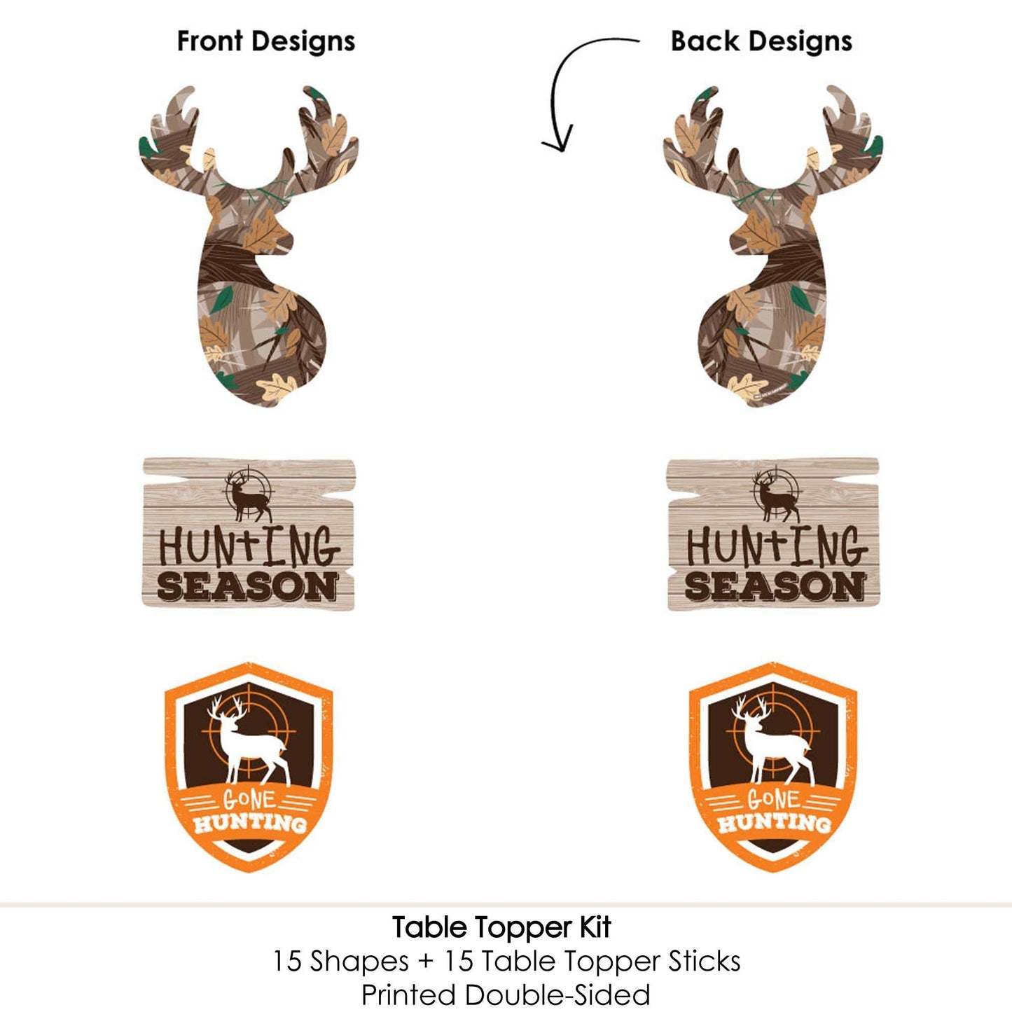 Gone Hunting - Deer Hunting Camo Party Centerpiece Sticks - Table Toppers - Set of 15
