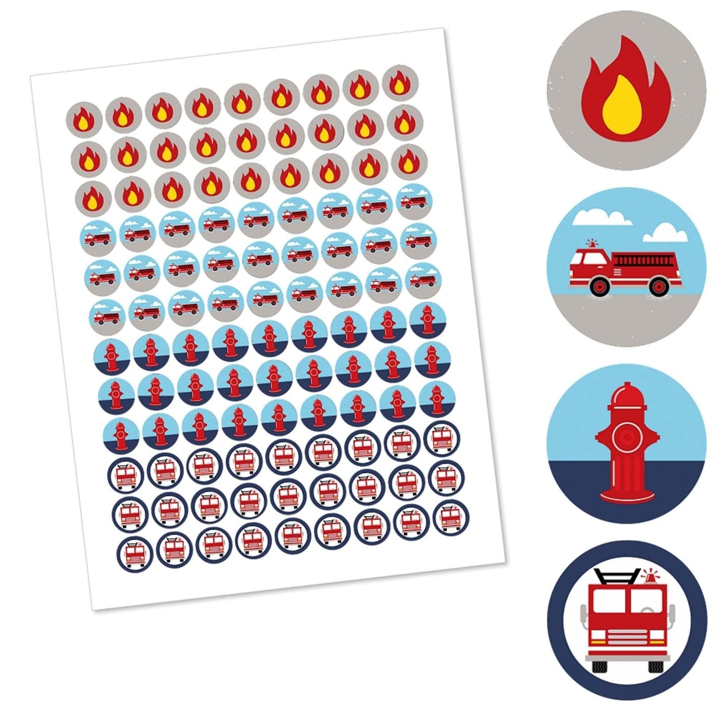 Fired Up Fire Truck - Firefighter Firetruck Baby Shower or Birthday Party Round Candy Sticker Favors - Labels Fit Hershey's Kisses - 108 ct