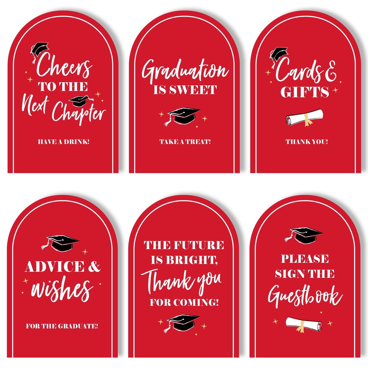 Red Graduation Party Signs Set - 6 Ct
