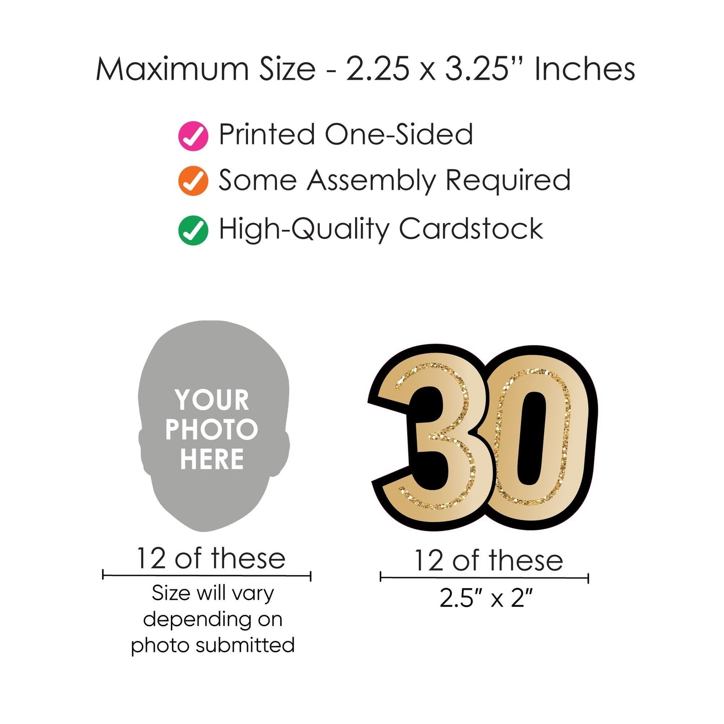 Custom 30th Birthday Face Cutout Straw Decor - 24 Ct