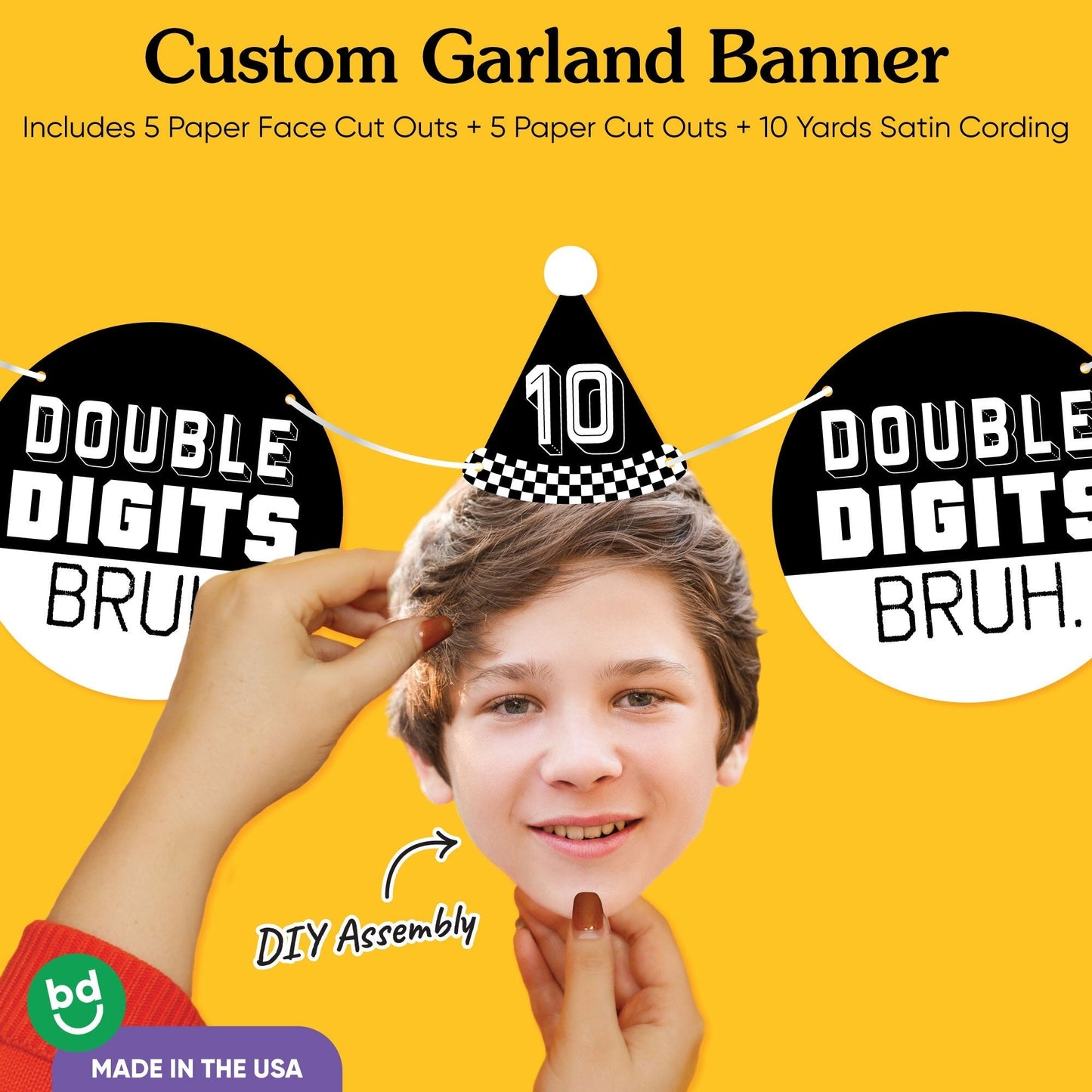 Custom Face Garland Banner - 10th Birthday Bruh
