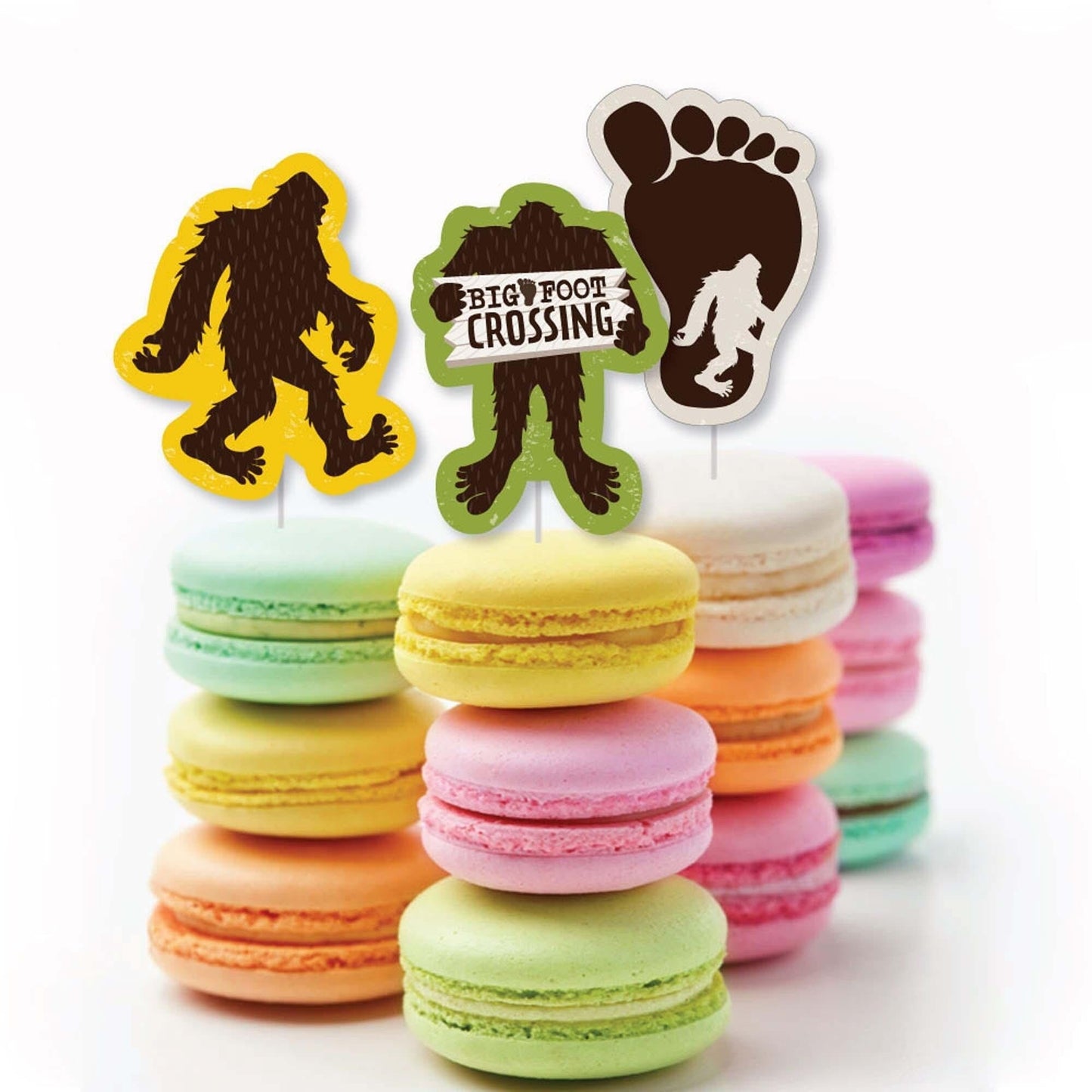 Sasquatch Crossing - Dessert Cupcake Toppers - Bigfoot Party or Birthday Party Clear Treat Picks - Set of 24