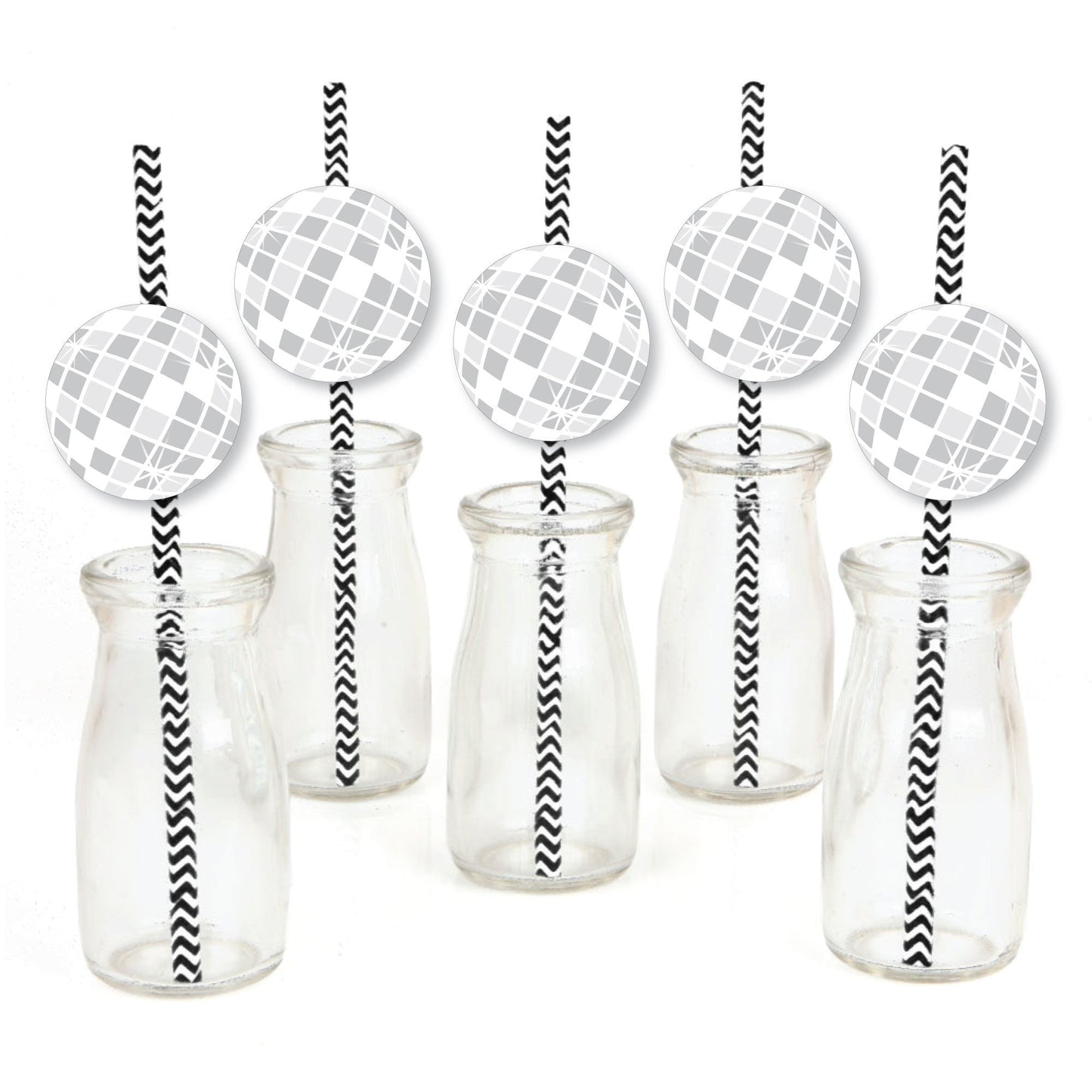 Disco Ball - Paper Straw Decor - Groovy Hippie Party Striped Decorative Straws - Set of 24