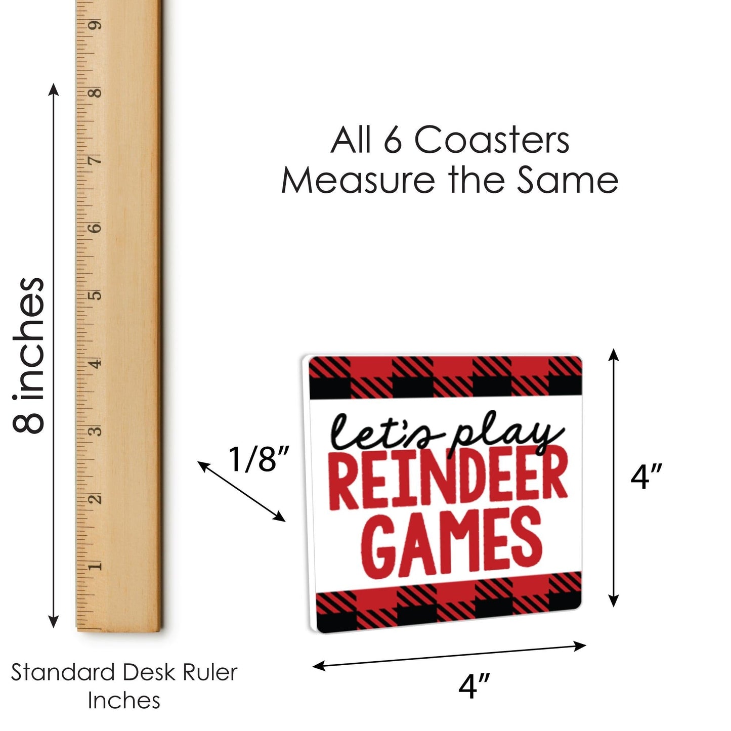 Prancing Plaid - Funny Reindeer Holiday and Christmas Party Decorations - Drink Coasters - Set of 6