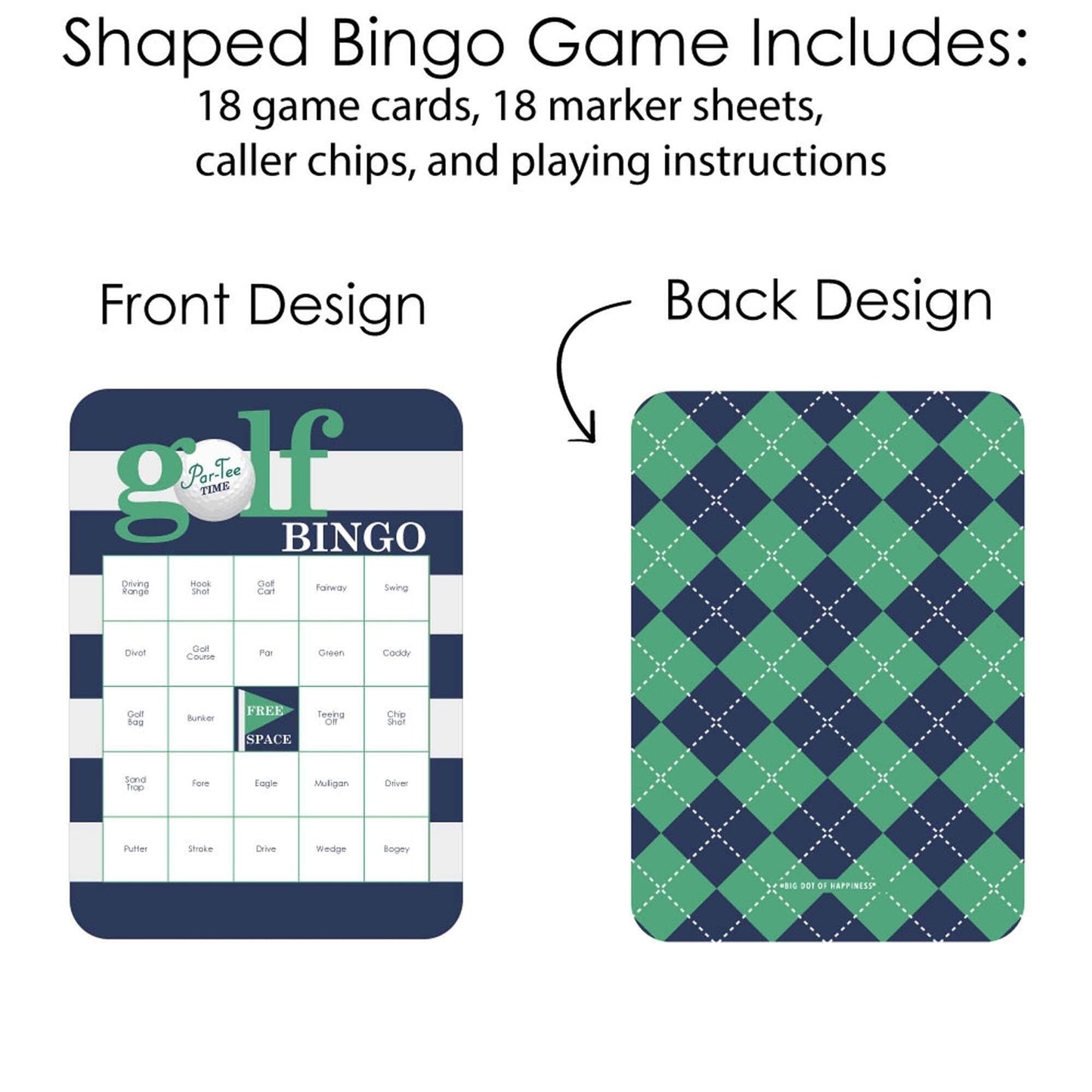 Par-Tee Time - Golf Bingo Cards and Markers - Birthday or Retirement Party Bingo Game - Set of 18