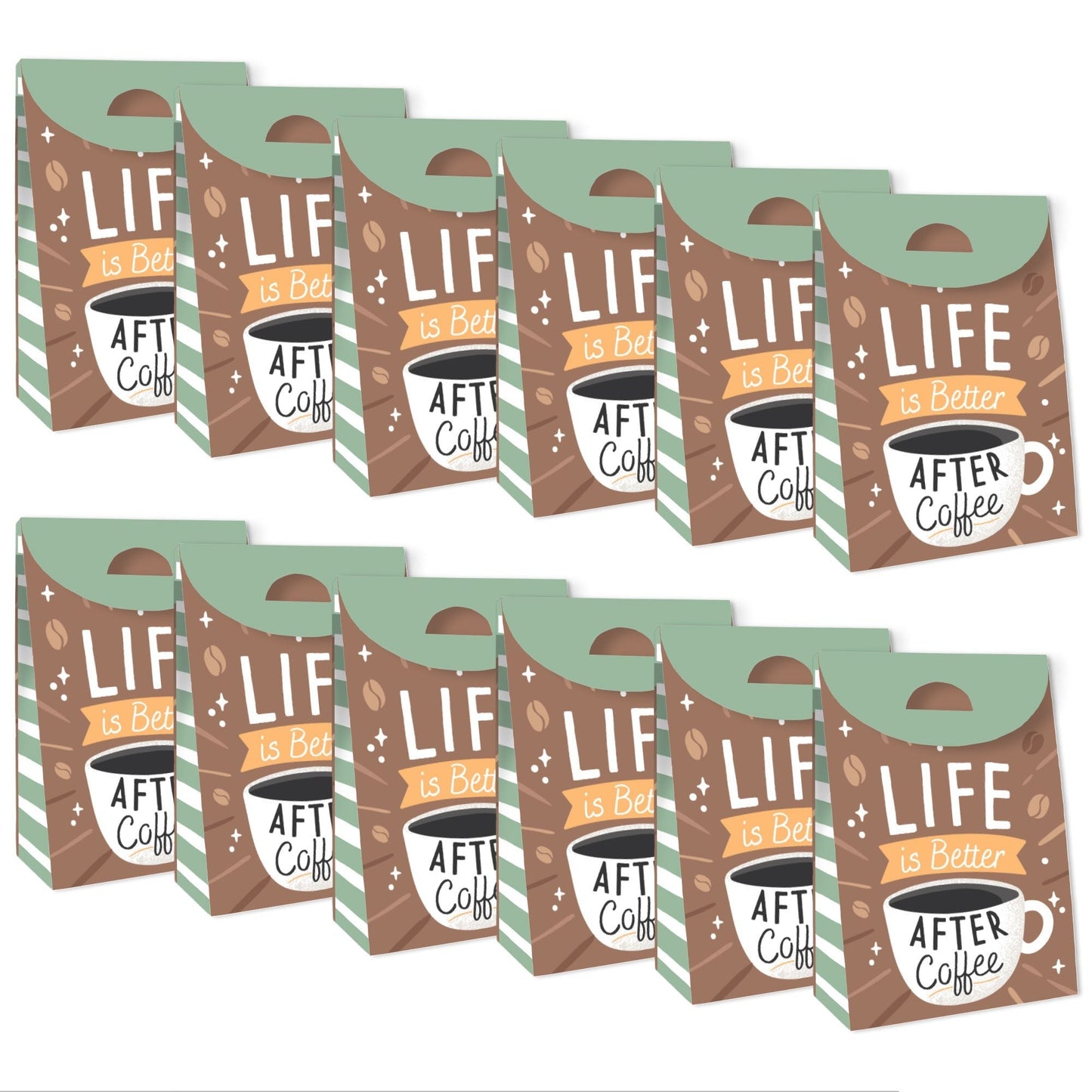 But First, Coffee - Cafe Themed Gift Favor Bags - Party Goodie Boxes - Set of 12