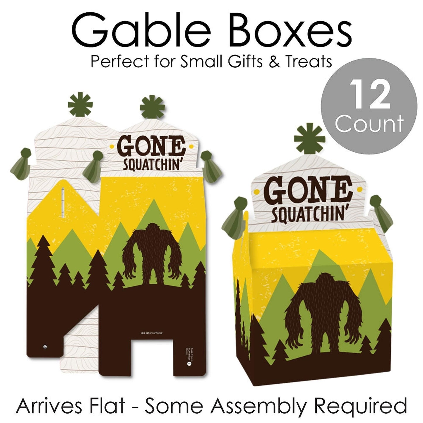 Sasquatch Crossing - Treat Box Party Favors - Bigfoot Party or Birthday Party Goodie Gable Boxes - Set of 12