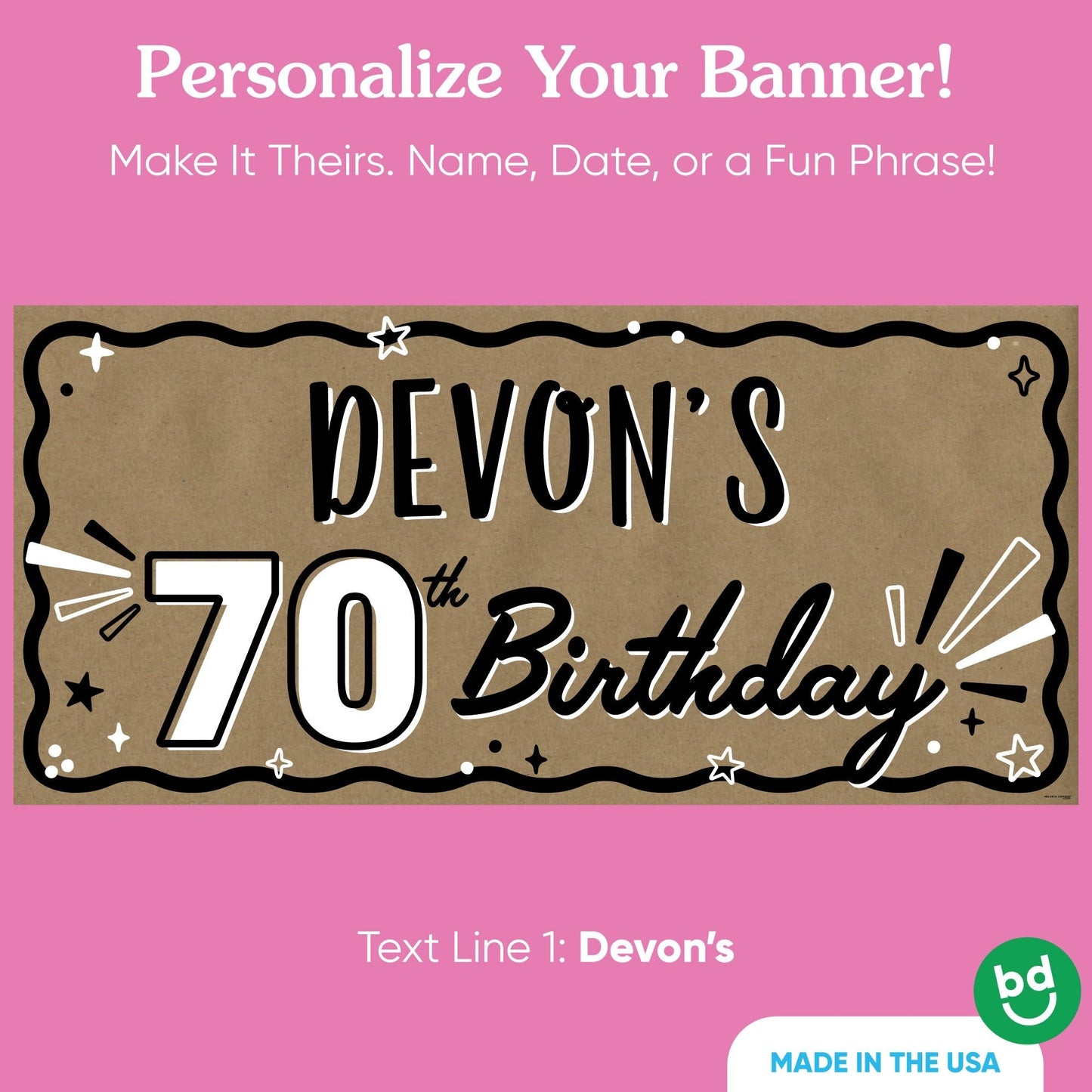 Custom Text 70th Birthday Kraft Banner