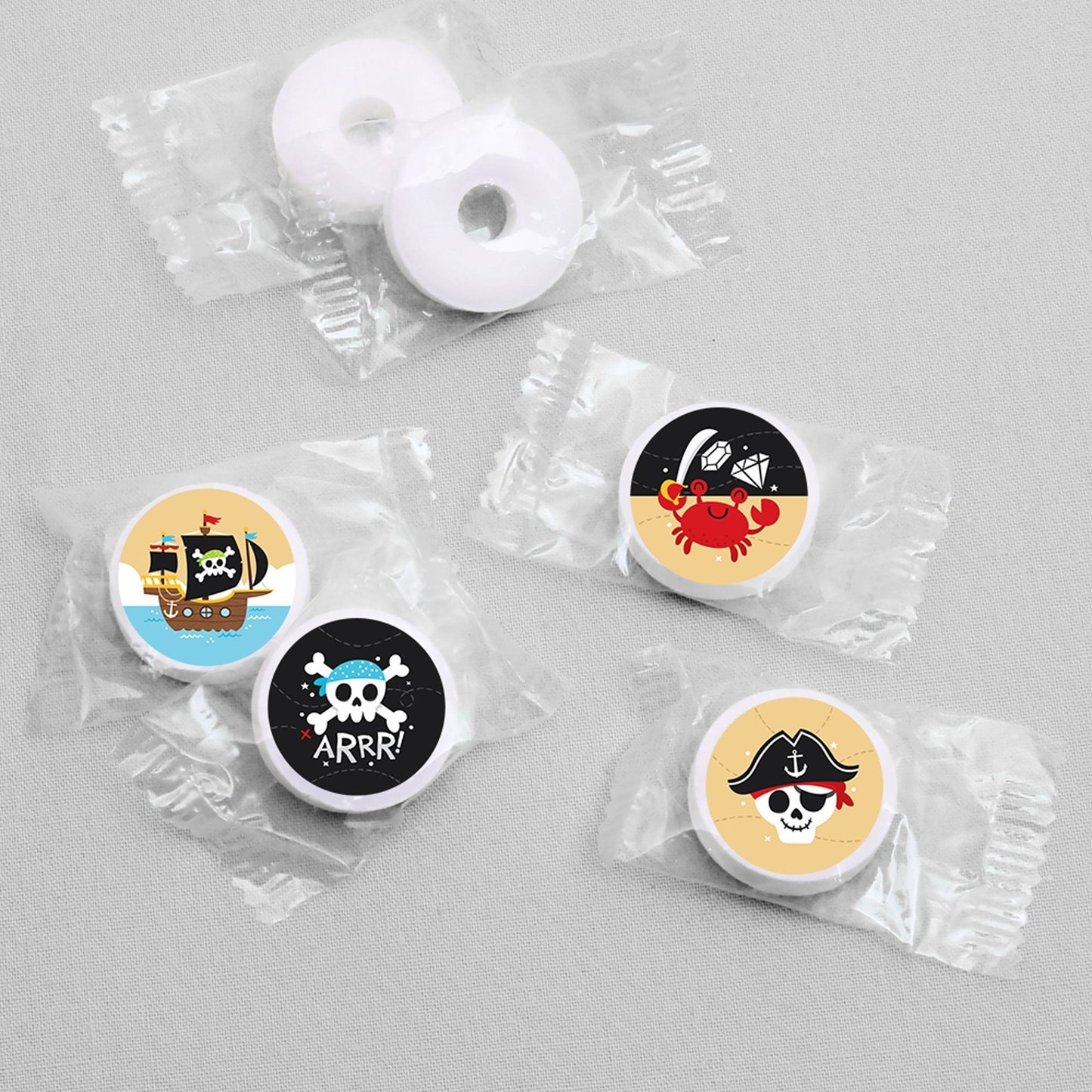 Pirate Ship Adventures - Skull Birthday Party Round Candy Sticker Favors - Labels Fit Chocolate Candy (1 sheet of 108)