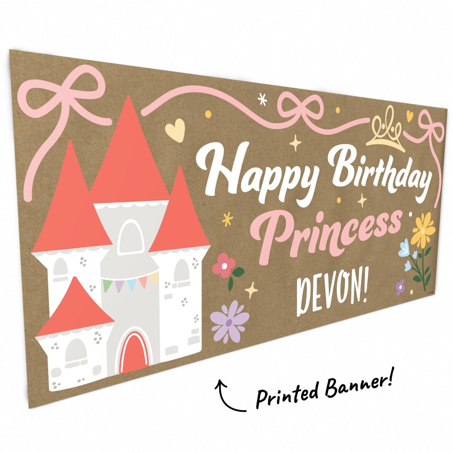 Custom Text Princess Birthday Kraft Banner