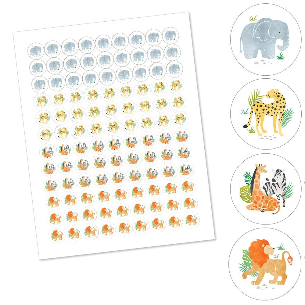 Safari Animals Candy Stickers - 1 Sheet of 108