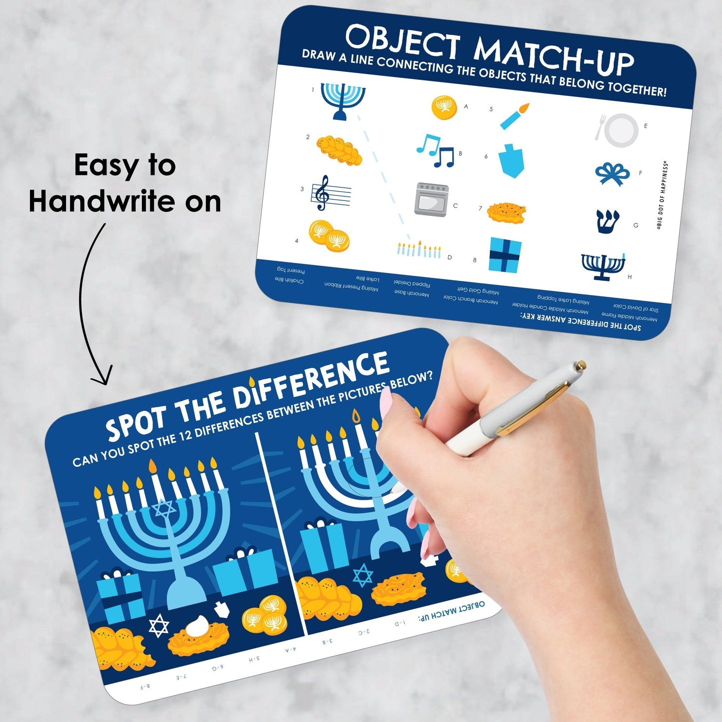 Hanukkah Menorah - 2-in-1 Chanukah Holiday Party Cards - Activity Duo Games - Set of 20