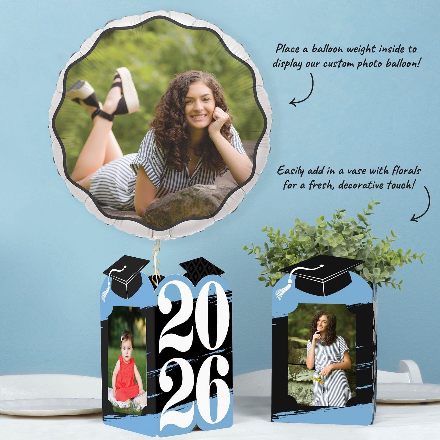 Light Blue Graduation Photo Centerpieces - 8 Ct