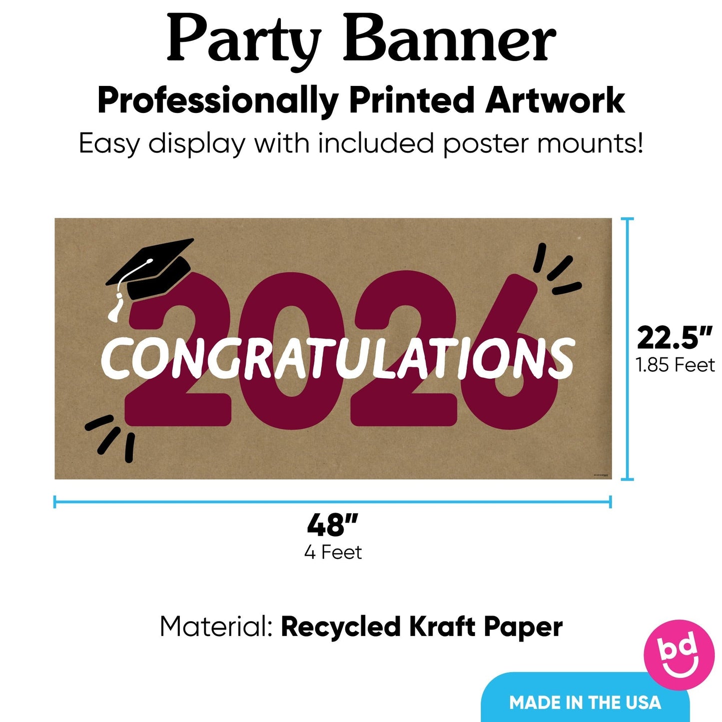 Maroon 2026 Grad Kraft Banner