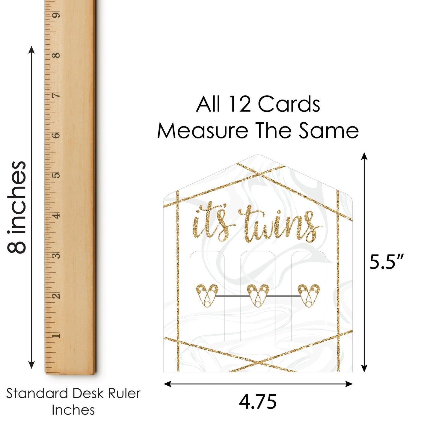 It's Twins - Gold Twins Baby Shower Game Pickle Cards - Pull Tabs 3-in-a-Row - Set of 12