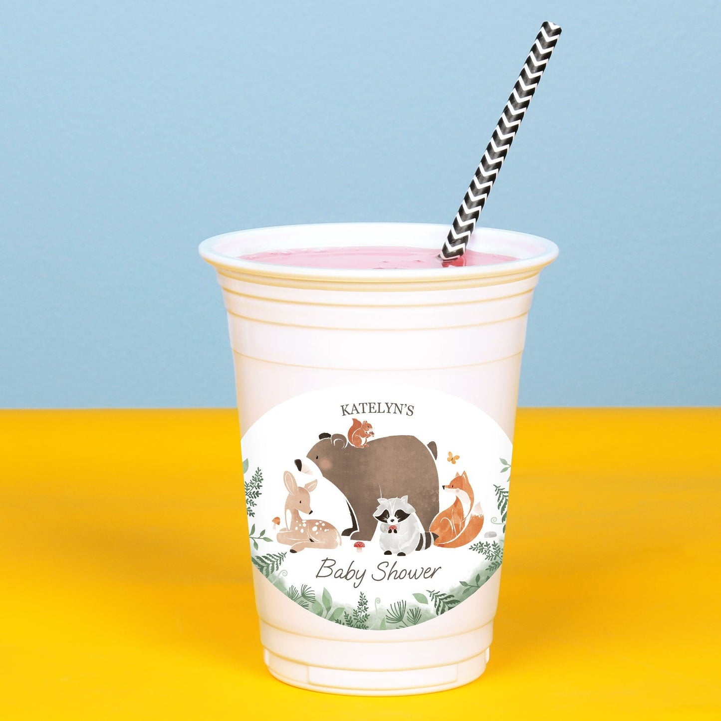 Custom Text Party Cups - Woodland Animals - 16 Ct