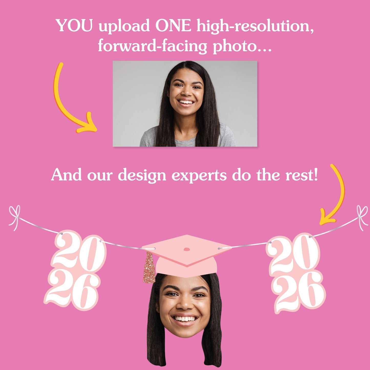 Custom Face Pink Graduation Garland Banner