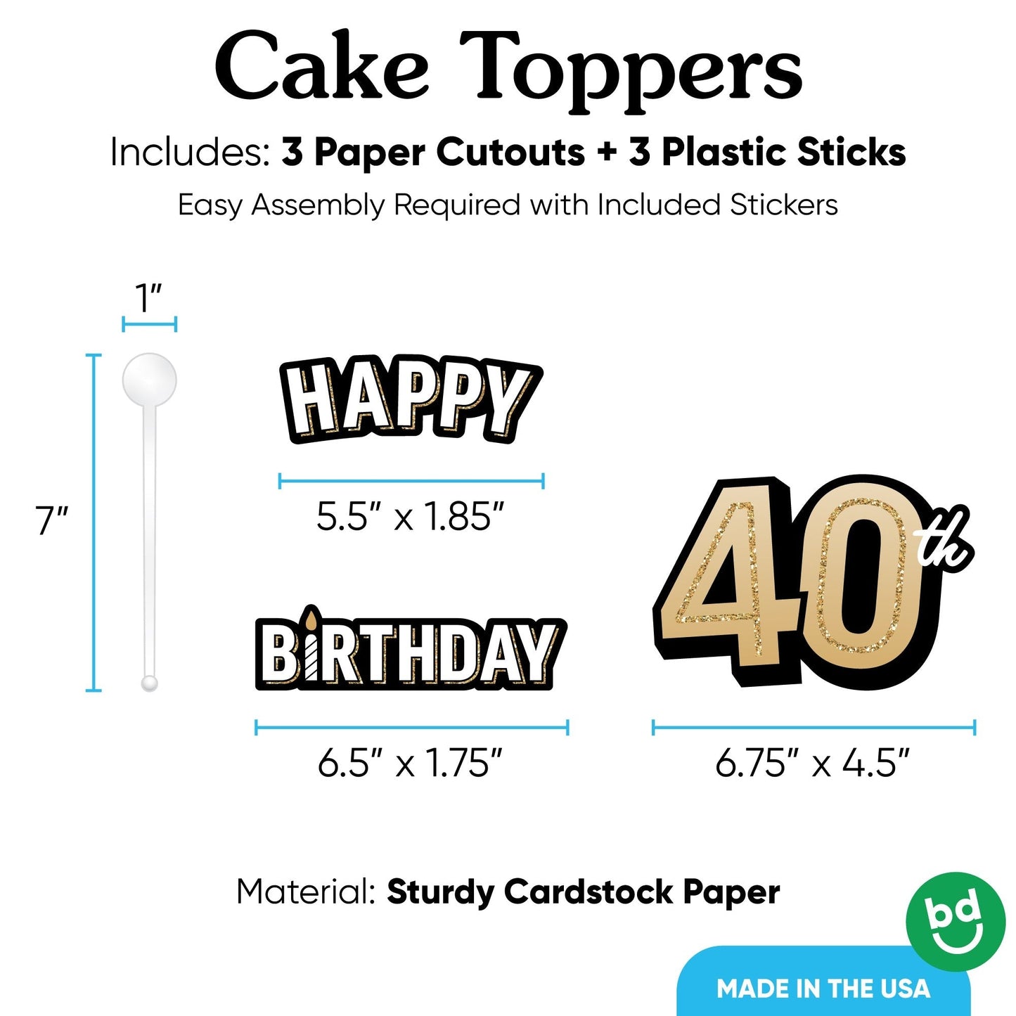 40th Birthday Cake Topper - 3 Pc