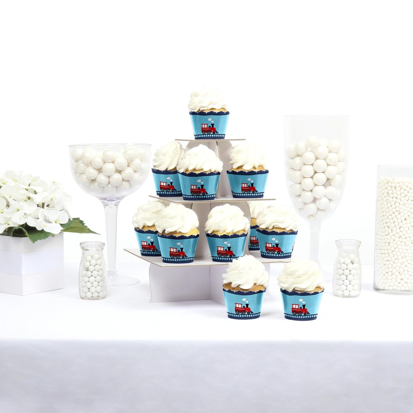 Railroad Party Crossing - Steam Train Birthday Party or Baby Shower Decorations - Party Cupcake Wrappers - Set of 12