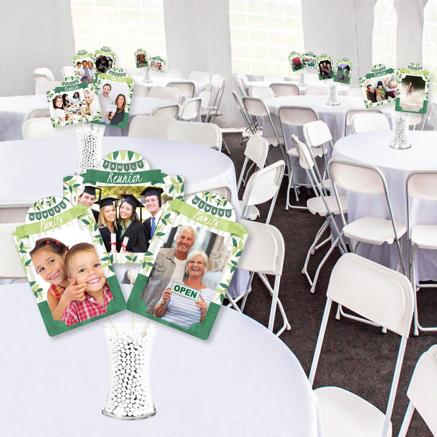 Family Tree Reunion - Family Gathering Party Picture Centerpiece Sticks - Photo Table Toppers - 15 Pieces