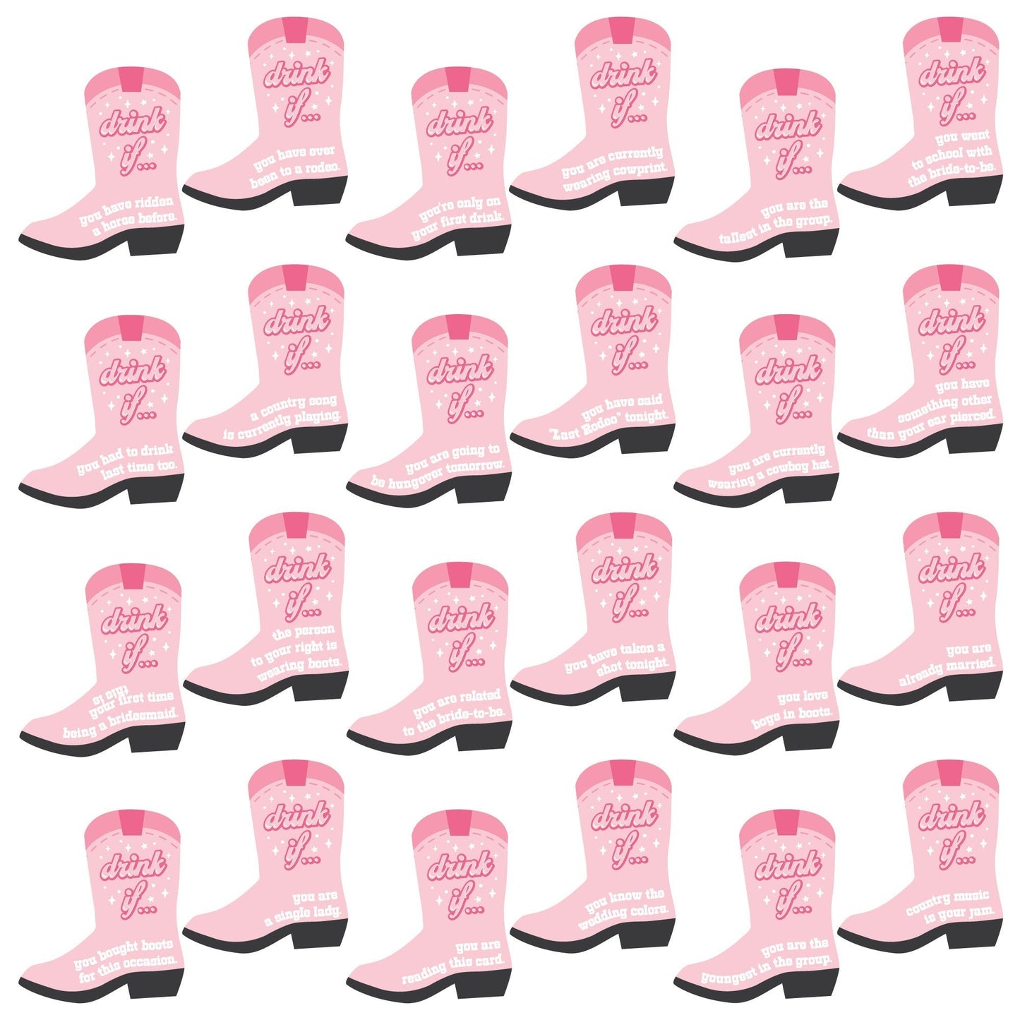 Drink If Game - Last Rodeo - Pink Cowgirl Bachelorette Party Game - 24 Count