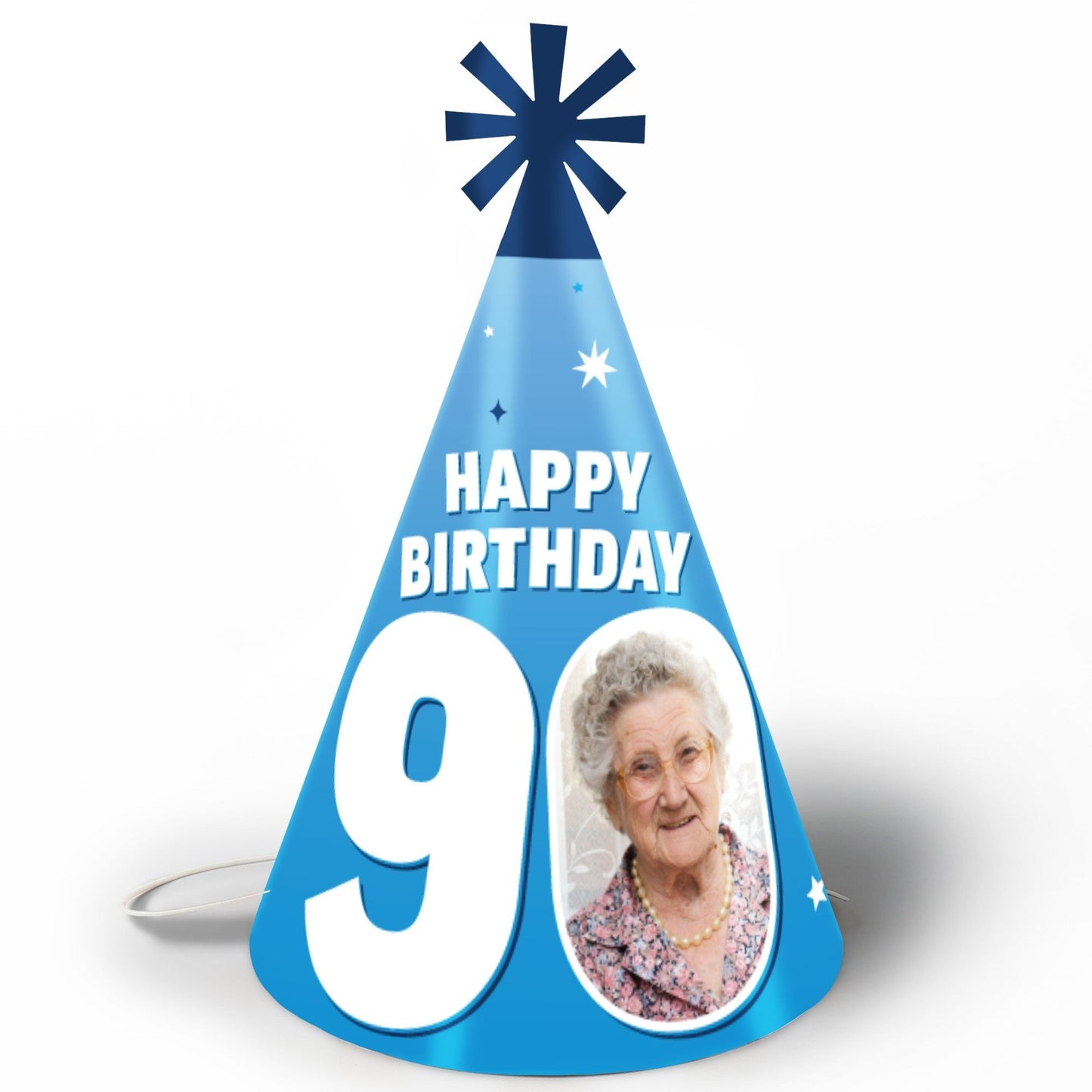 Custom Photo 90th Birthday Cone Hat - 8 Ct
