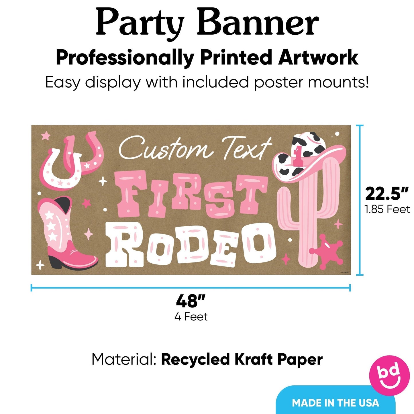 Custom Text Pink My First Rodeo Kraft Banner