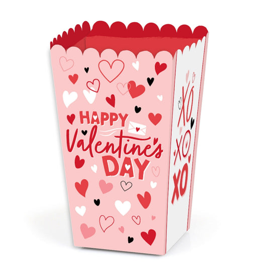 Happy Valentine's Day - Valentine Hearts Party Favor Popcorn Treat Boxes - Set of 12