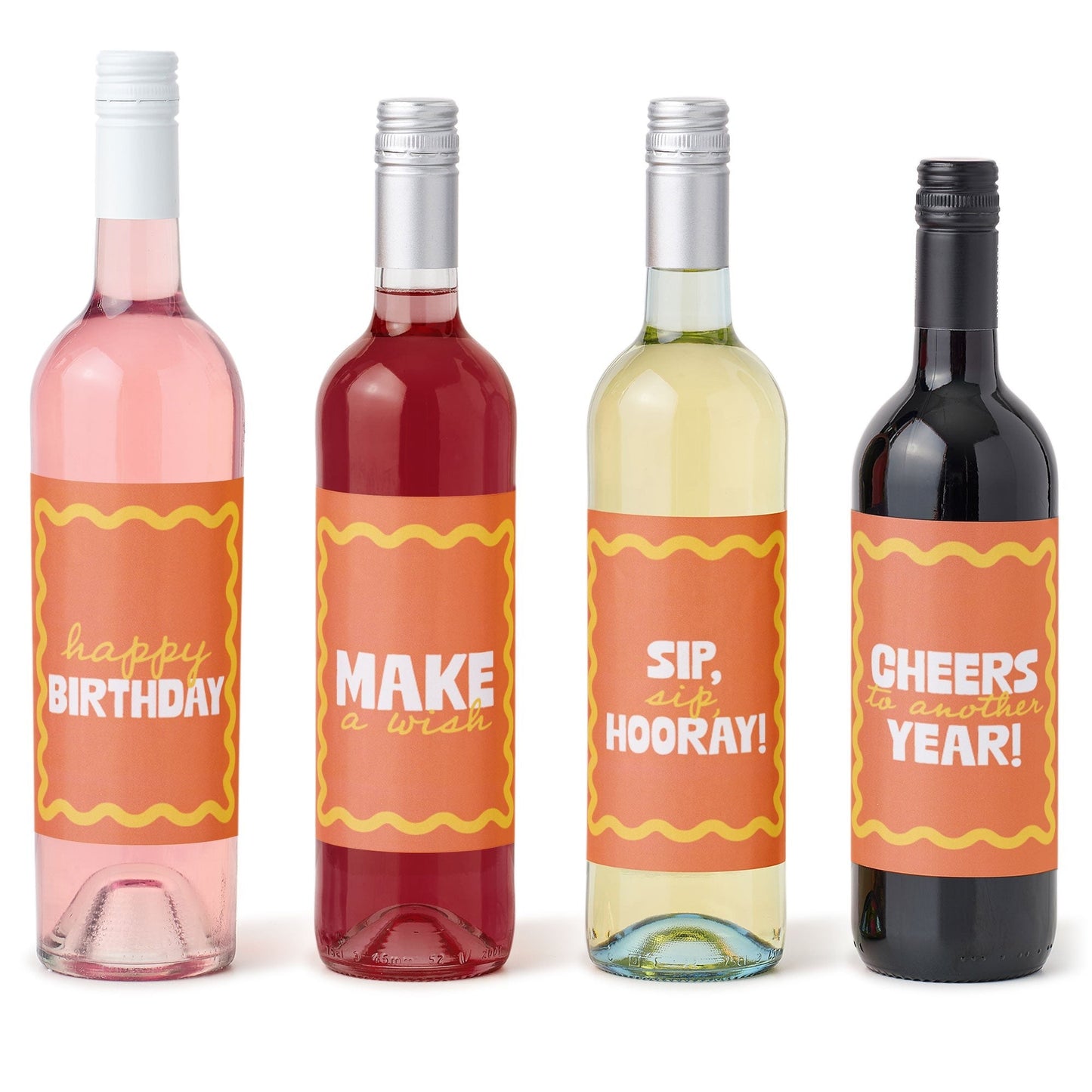 Wavy Birthday Wine Bottle Labels - 4 Ct