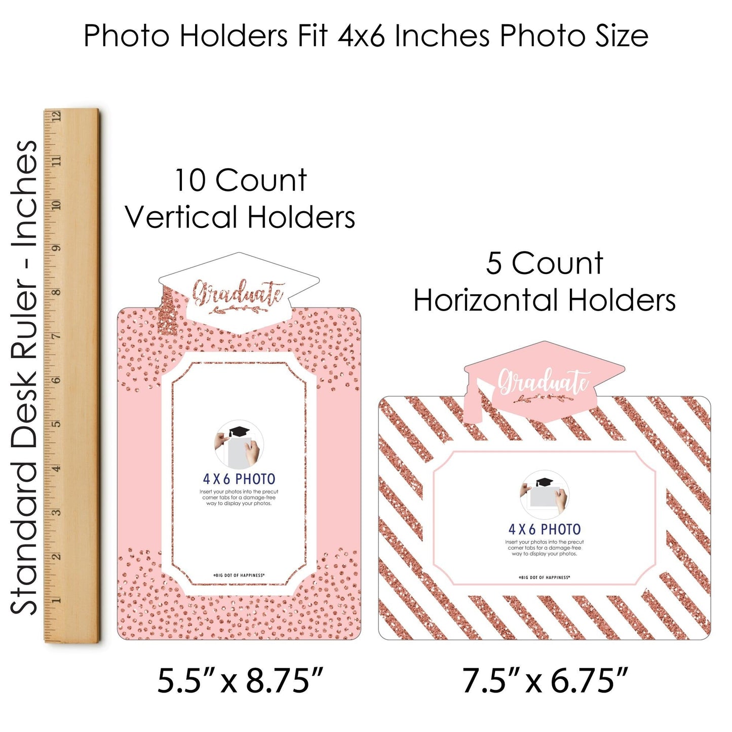 Rose Gold Grad - Graduation Party Picture Centerpiece Sticks - Photo Table Toppers - 15 Pieces