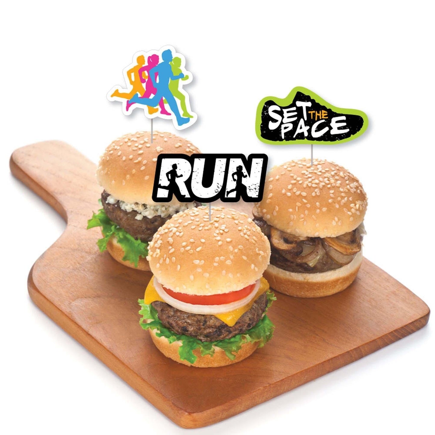 Set The Pace - Running - Dessert Cupcake Toppers - Track, Cross Country or Marathon Party Clear Treat Picks - Set of 24