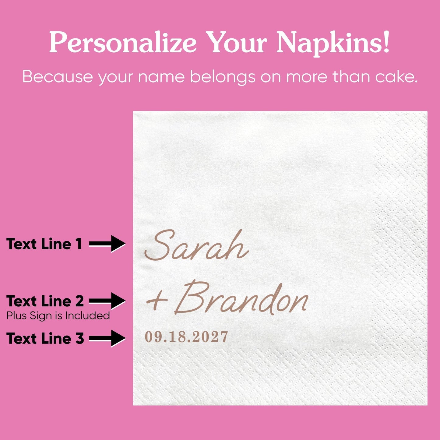 Custom Text - Mocha Brown Simple Wedding Script Napkins
