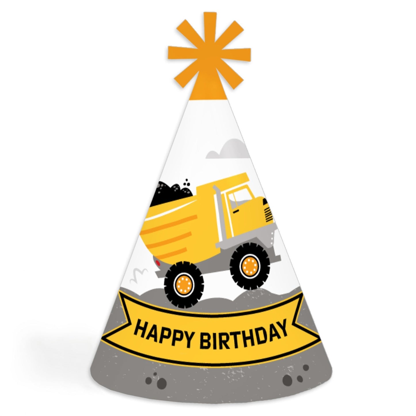 Dig It - Construction Party Zone - Cone Happy Birthday Party Hats for Kids and Adults - Set of 8 (Standard Size)