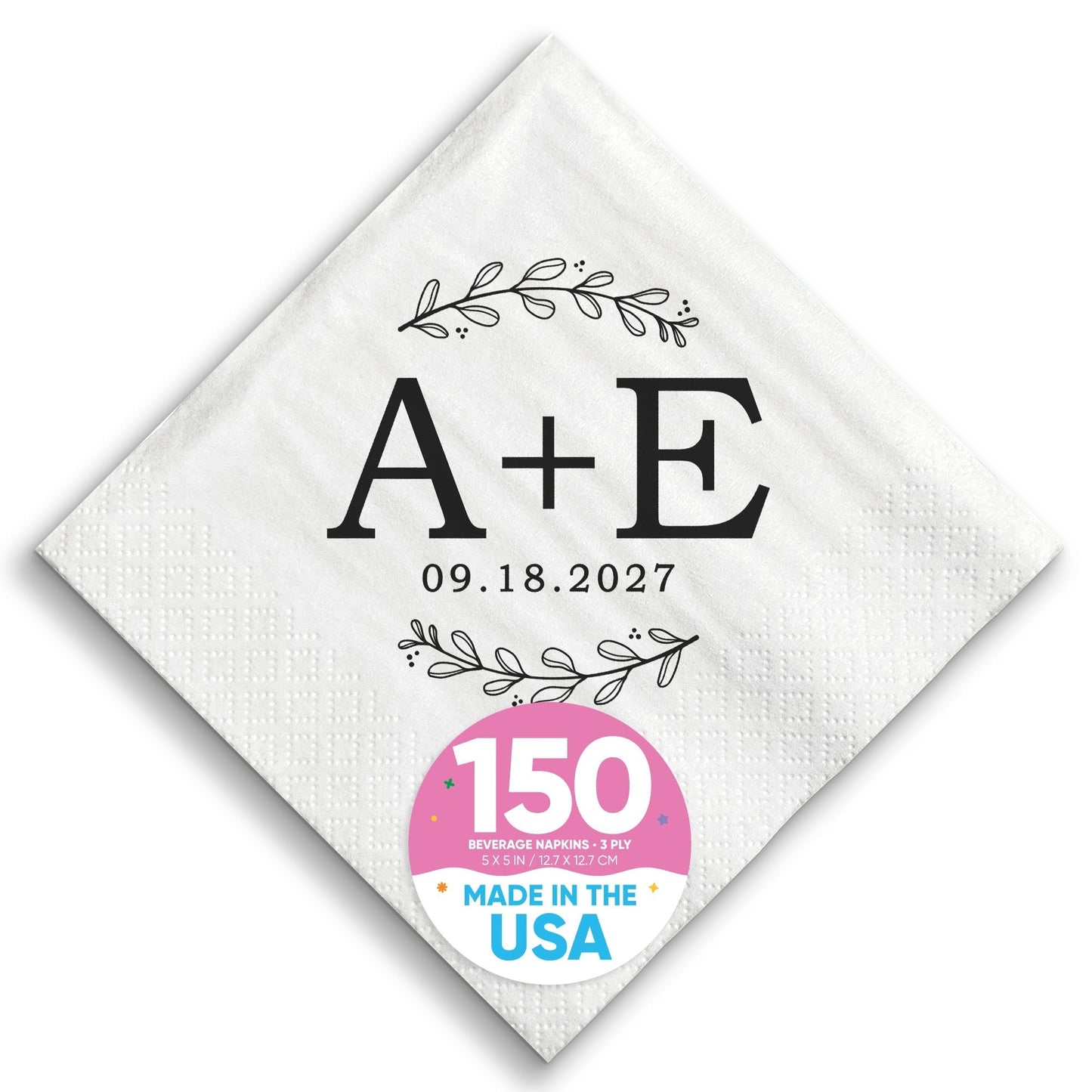 Custom Text Napkins - Rustic Leaves Monogram
