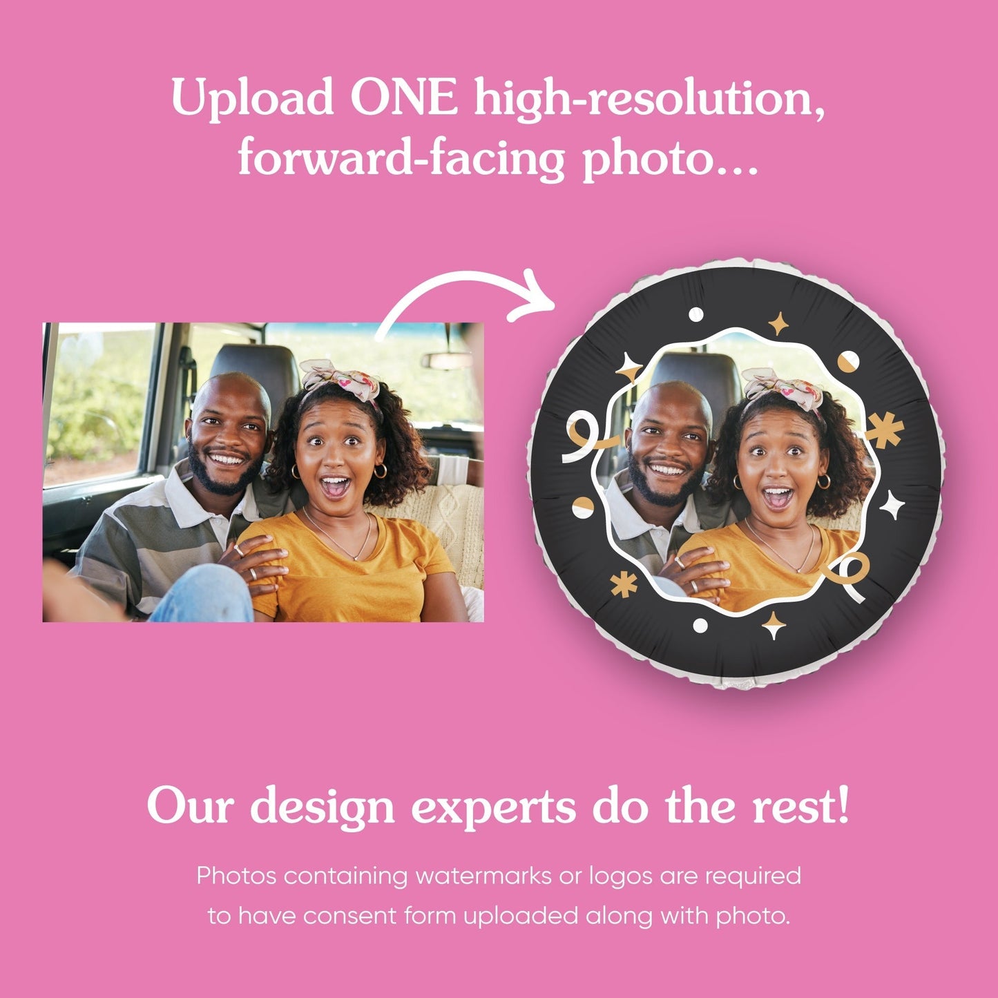 Personalized Photo Black & Gold Balloon – Double Sided – 1 Ct