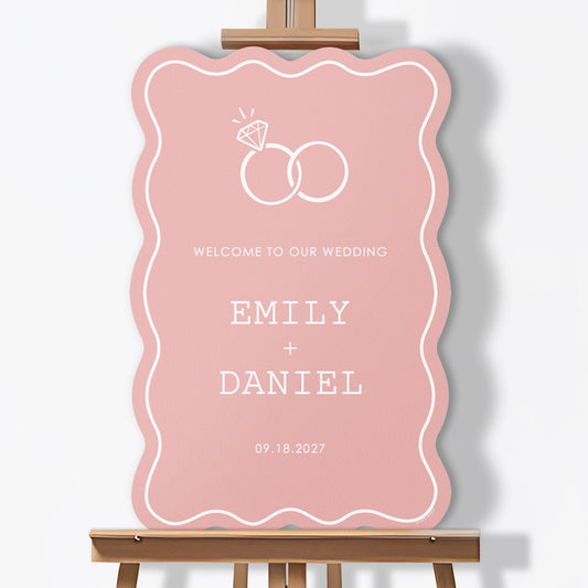 Personalized Text Pink Wedding Rings Welcome Sign (Select Your Size) (Copy)