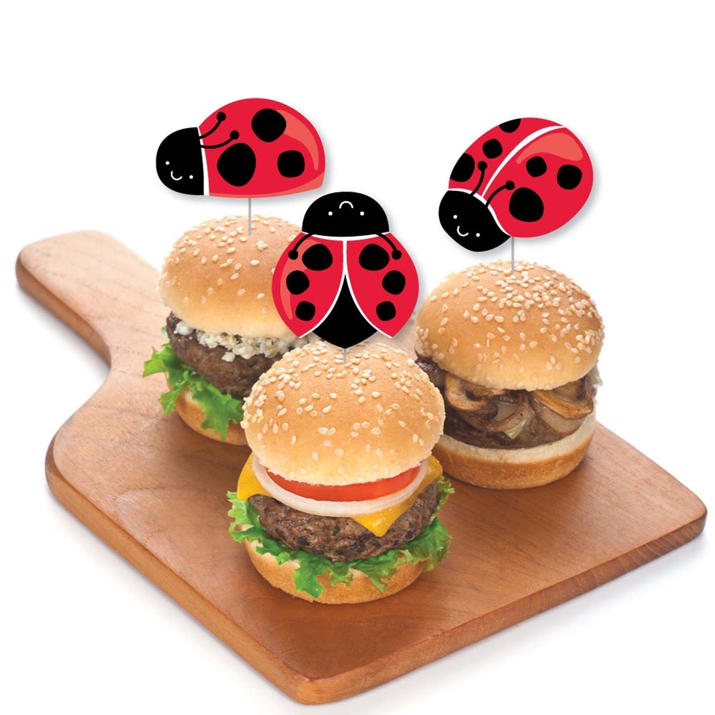 Happy Little Ladybug - Dessert Cupcake Toppers - Baby Shower or Birthday Party Clear Treat Picks - Set of 24