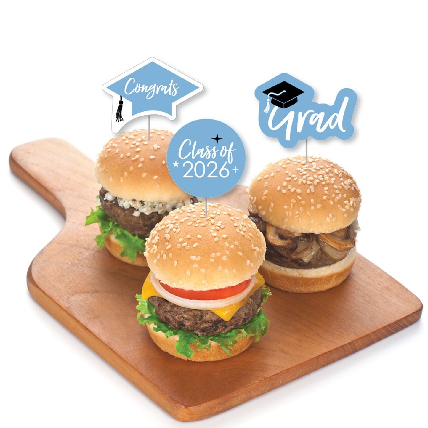 Light Blue Grad - Best is Yet to Come - Dessert Cupcake Toppers - Light Blue 2026 Graduation Party Clear Treat Picks - Set of 24